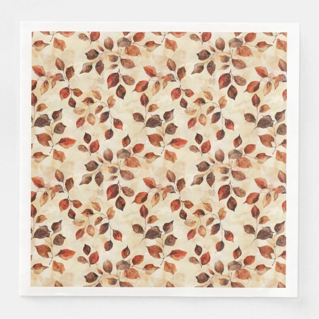 Cozy Autumn Aesthetic Fall Leaves Pattern Paper Dinner Napkins (Front)