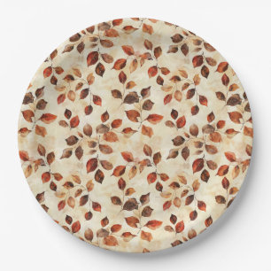 Cozy Autumn Aesthetic Fall Leaves Pattern Paper Plates
