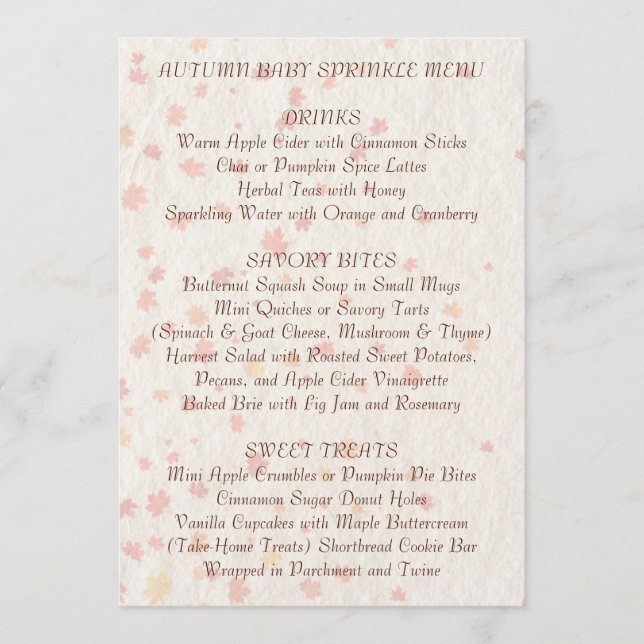 Cozy Autumn Baby Sprinkle Menu | Seasonal  (Front)