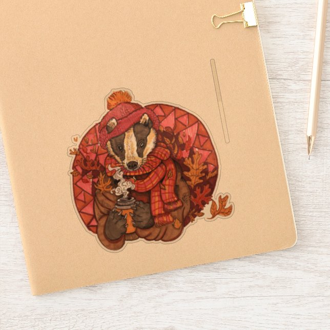 Cozy Autumn Badger Art Sticker (Notebook)