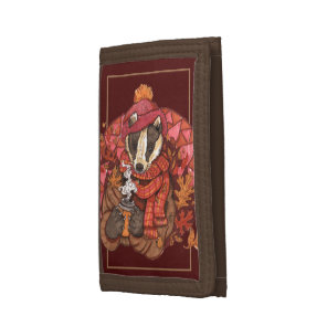 Cozy Autumn Badger Art Trifold Wallet