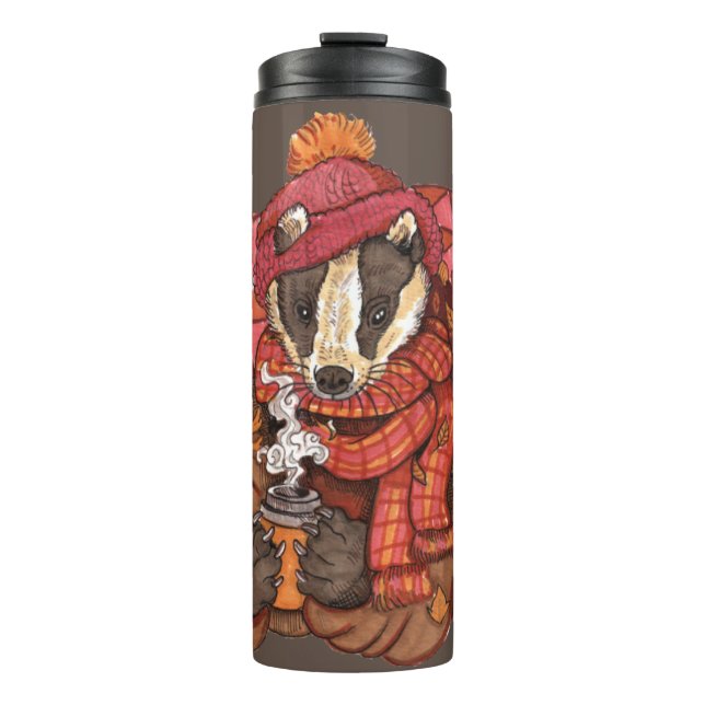 Cozy Autumn Badger Thermal Tumbler (Front)