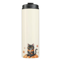 Cozy Autumn Black Cat Kawaii Pumpkin Spice Latte