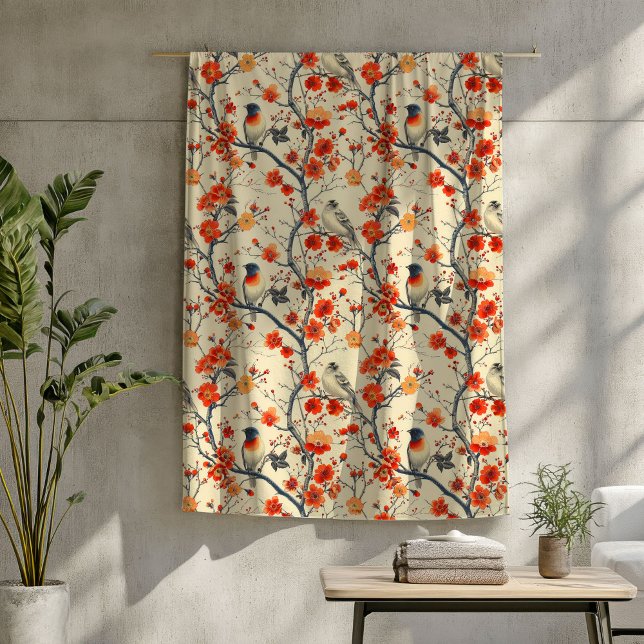 Cozy Autumn Blanket with Birds and Floral Charm (Cozy Autumn Blanket with Birds and Floral Charm)