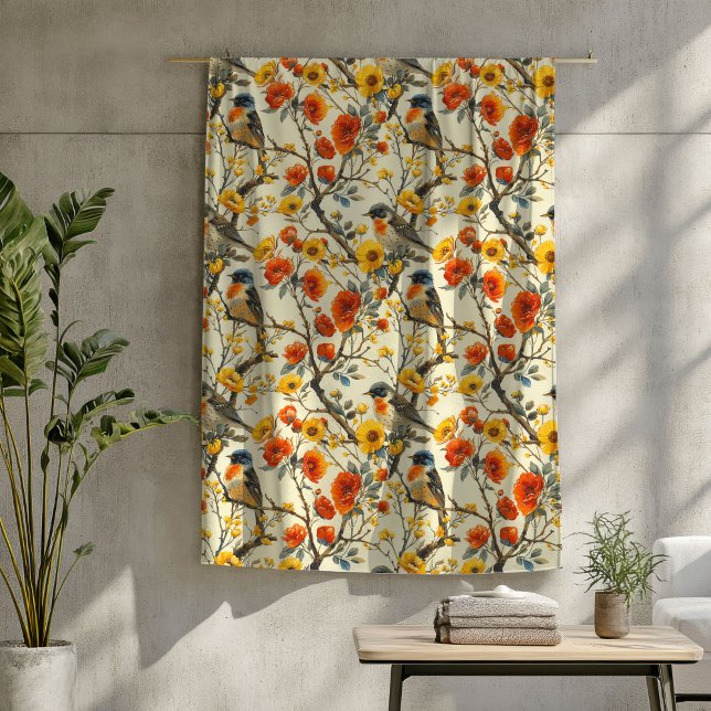 Cozy Autumn Blanket with Birds and Floral Charm (Cozy Autumn Blanket with Birds and Floral Charm)