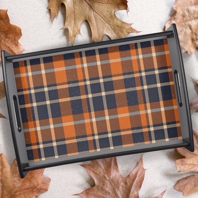 Cozy Autumn Blue and Orange Checked Plaid Serving Tray (Cozy Autumn Blue and Orange Checked Plaid Serving Tray)