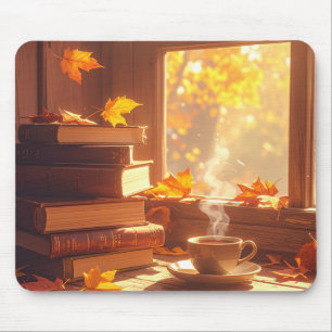Cozy Autumn Books and Coffee Mouse Pad