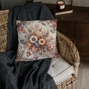 Cozy Autumn Botanical Florals Throw Pillow