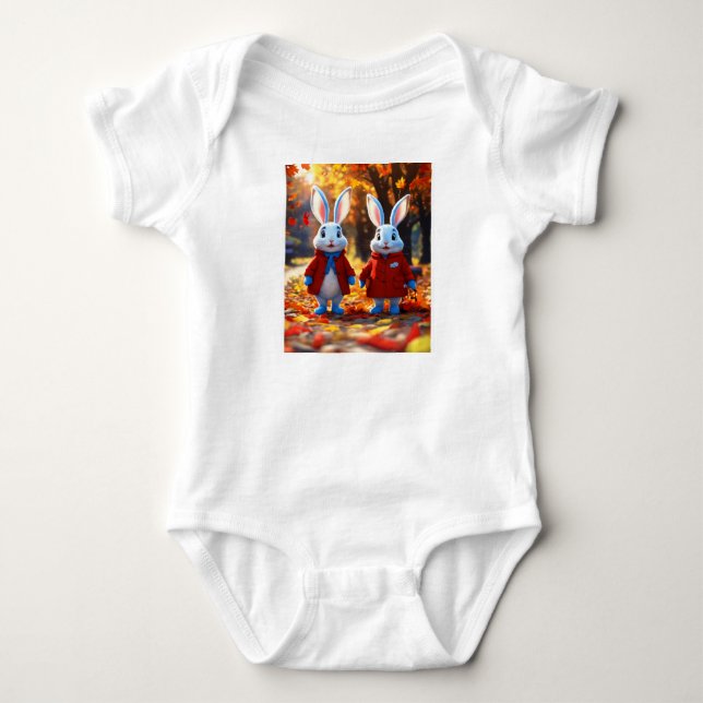 Cozy Autumn Bunny Duo – Pixar Style Forest Dream Baby Bodysuit (Front)