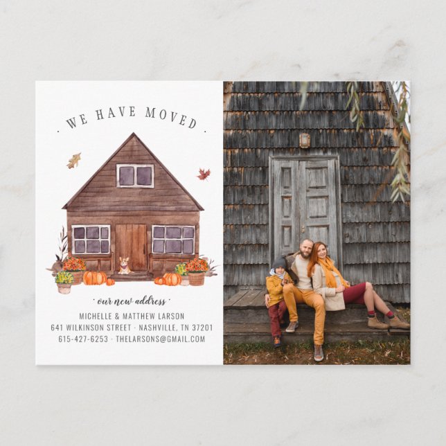 Cozy Autumn Cabin | Moving Announcement Postcard (Front)