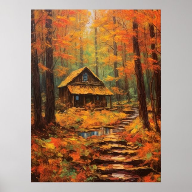 Cozy Autumn Cabin Retreat Fine Art Poster (Front)