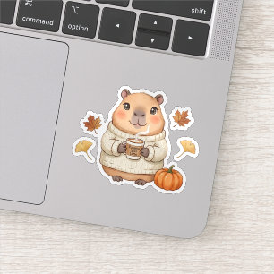 Cozy Autumn Capybara Kawaii Pumpkin Spice Latte Sticker