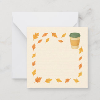 Cozy Autumn Coffee – Falling Leaves Note Card