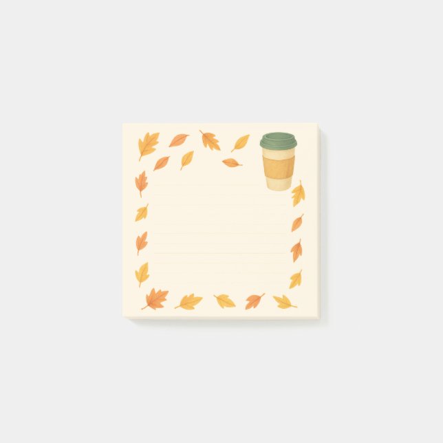 Cozy Autumn Coffee – Falling Leaves Post-it Notes (Front)