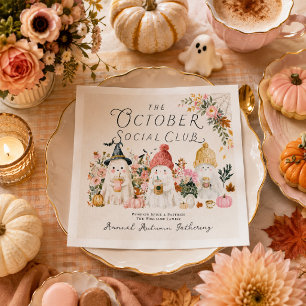 Cozy Autumn Coffee Ghost Floral Celebration Napkins