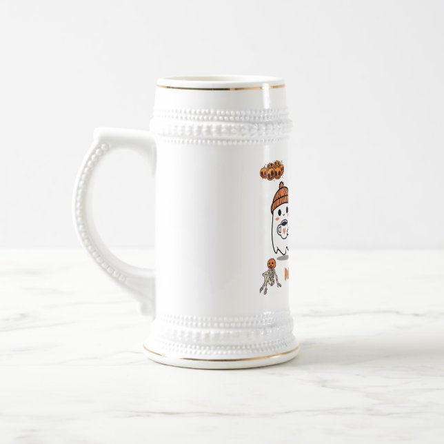 Cozy Autumn Coffee Ghosts – Halloween Beer Stein (Left)