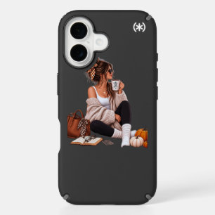 Cozy Autumn Coffee Girl Fall Aesthetic Art iPhone 16 Case