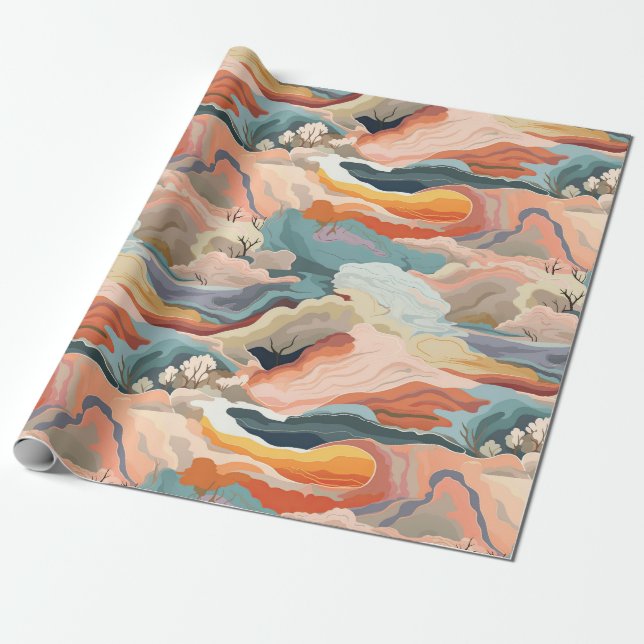 Cozy Autumn Colors Abstract Digital Art Wrapping Paper (Unrolled)