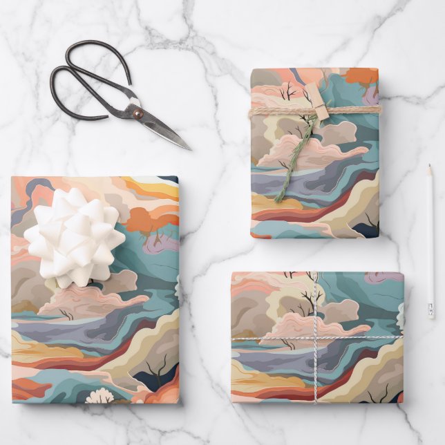 Cozy Autumn Colors Abstract Digital Art Wrapping Paper Sheets (Front)