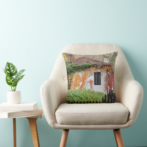Cozy Autumn Cottage Countryside Architecture Throw Pillow