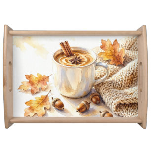 Cozy Autumn Days Latte Watercolor Serving Tray