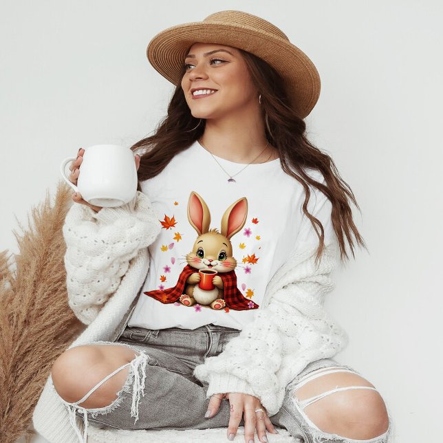 Cozy Autumn Design: Rabbit Enjoying Coffee blanket T-Shirt (Creator Uploaded)