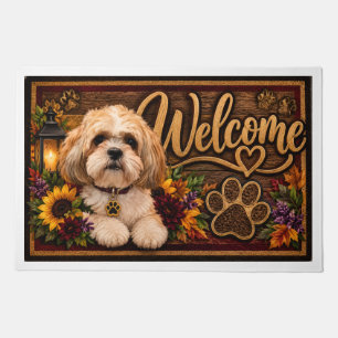 Cozy Autumn Dog Welcome Doormat Rustic Fall Paw