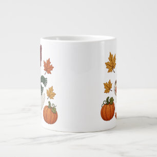 Cozy Autumn Duck with Pumpkin Coffee Fall Leaves Giant Coffee Mug