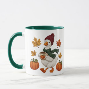 Cozy Autumn Duck with Pumpkin Coffee Fall Leaves Mug