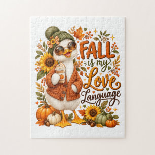 Cozy Autumn Duck with Pumpkin Spice Latte Jigsaw Puzzle