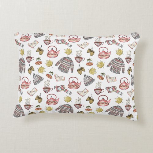 Cozy Autumn Elements Pattern  Accent Pillow