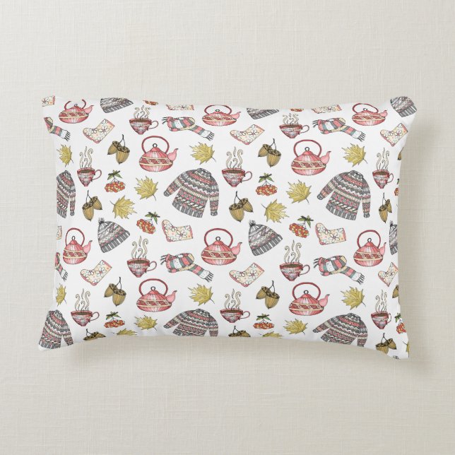 Cozy Autumn Elements Pattern  Accent Pillow (Back)