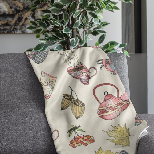 Cozy Autumn Elements Pattern Fleece Blanket