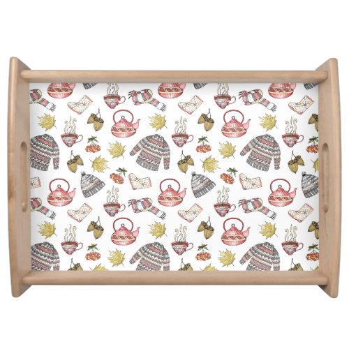 Cozy Autumn Elements Pattern Serving Tray