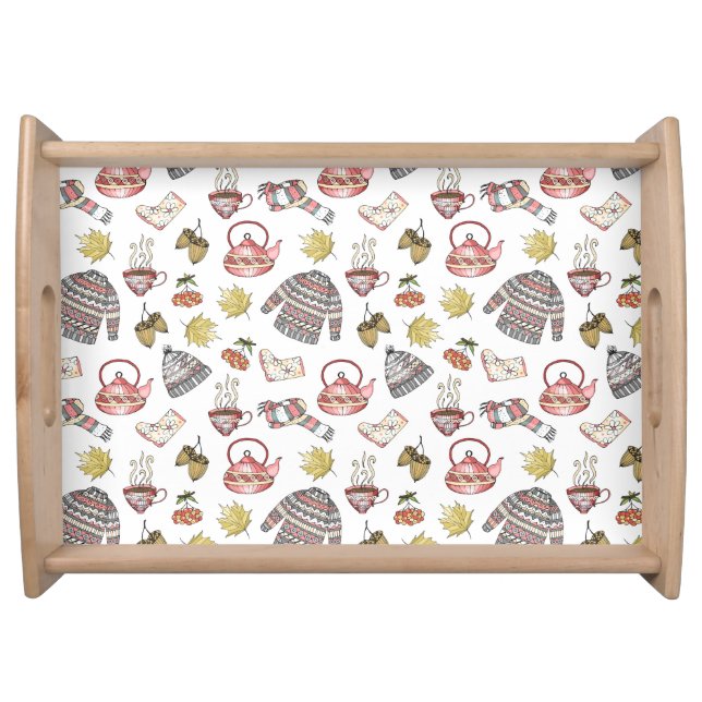 Cozy Autumn Elements Pattern Serving Tray (Front)
