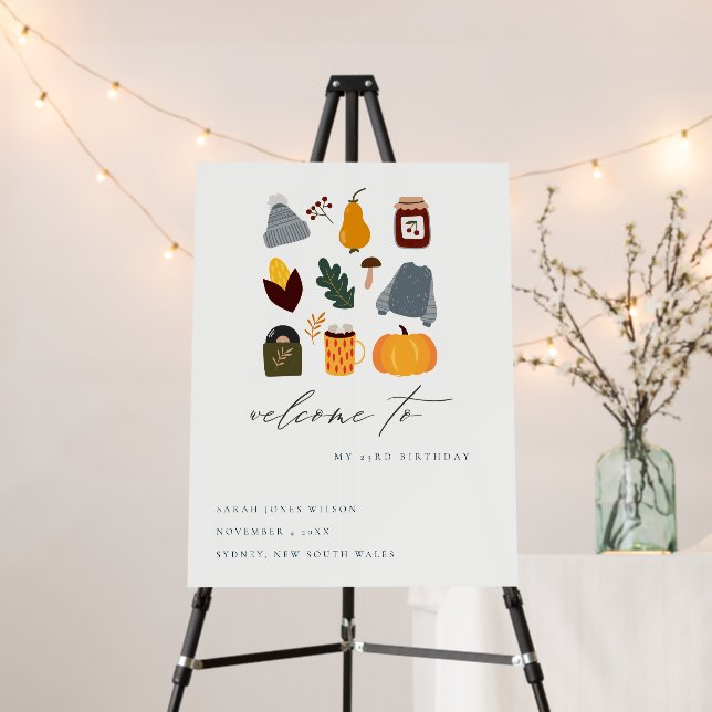 Cozy Autumn Essential Any Age Birthday Welcome Foam Board (In Situ (Stand))