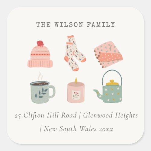 Cozy Autumn Essential Blush Thanksgiving Address Square Sticker