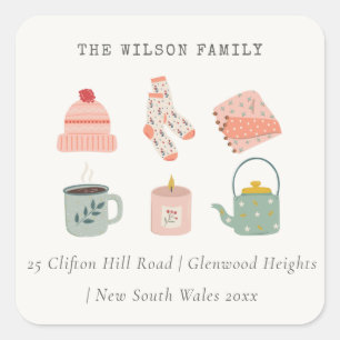 Cozy Autumn Essential Blush Thanksgiving Address Square Sticker