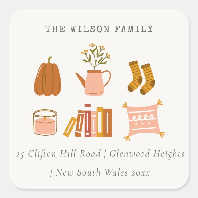 Cozy Autumn Essential Blush Thanksgiving Address Square Sticker (Front)