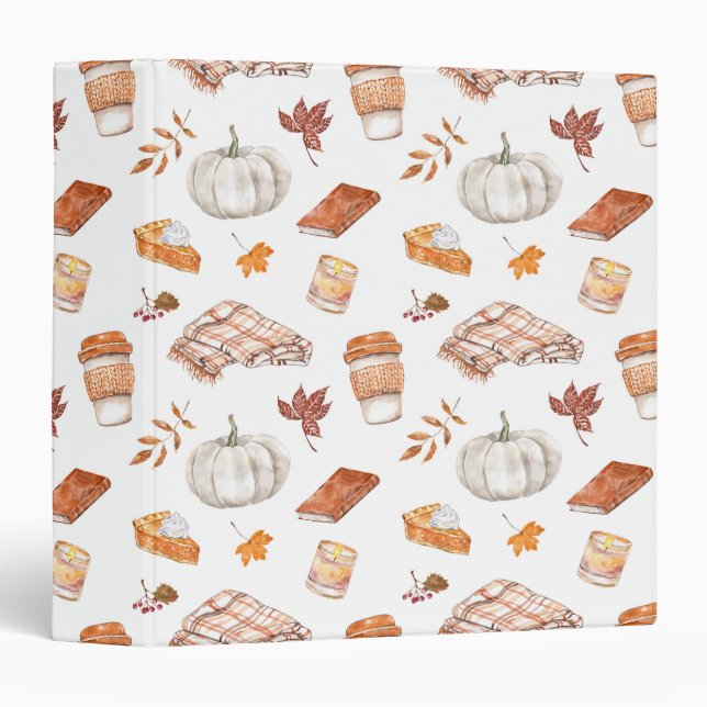 Cozy Autumn Essentials Watercolor Pattern 3 Ring Binder (Front/Spine)