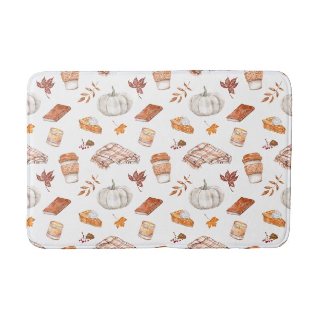 Cozy Autumn Essentials Watercolor Pattern Bath Mat (Front)