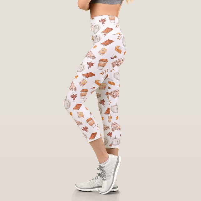 Cozy Autumn Essentials Watercolor Pattern Capri Leggings (Left)