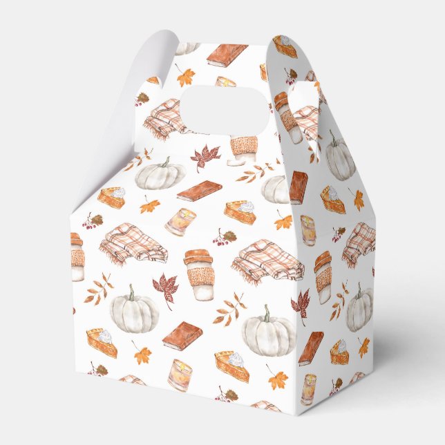 Cozy Autumn Essentials Watercolor Pattern Favor Boxes (Front Side)