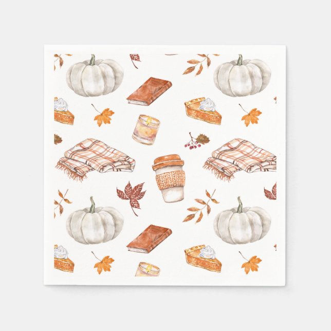 Cozy Autumn Essentials Watercolor Pattern Napkins (Front)