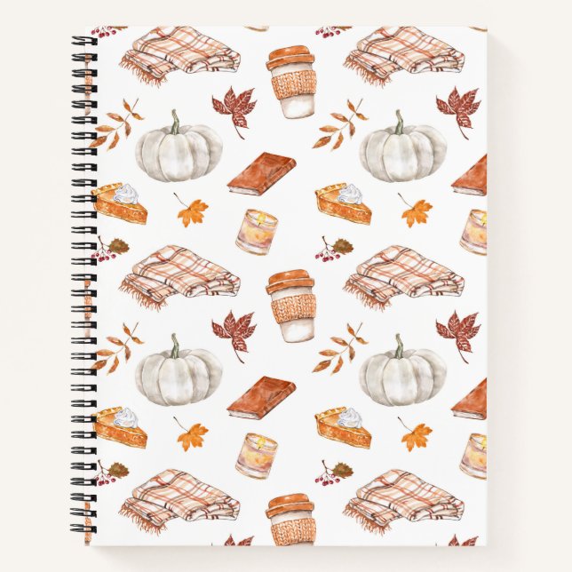 Cozy Autumn Essentials Watercolor Pattern Notebook (Front)
