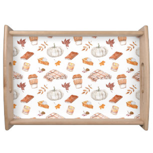 Cozy Autumn Essentials Watercolor Pattern Serving Tray
