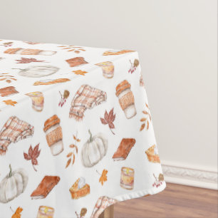 Cozy Autumn Essentials Watercolor Pattern Tablecloth