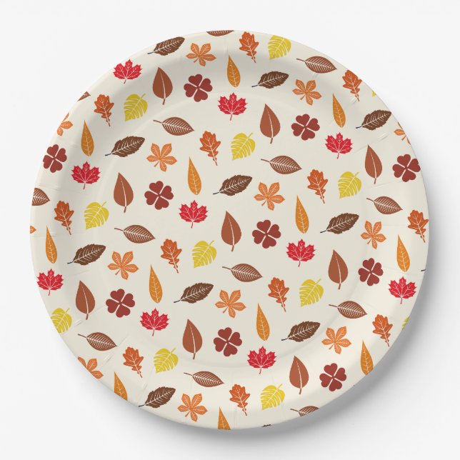 Cozy Autumn Fall Leaves Paper Plates (Front)