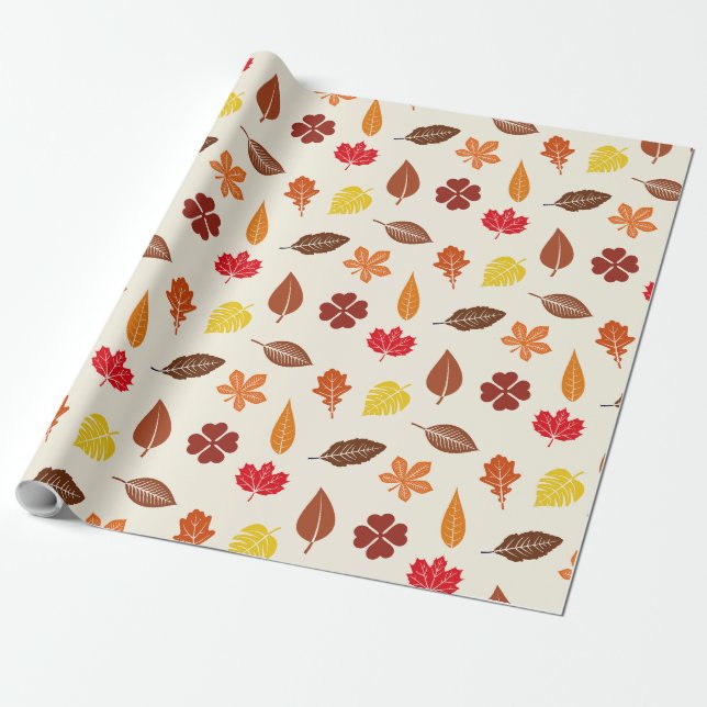 Cozy Autumn Fall Leaves Wrapping Paper (Unrolled)