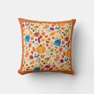 Cozy Autumn Fall Pattern Cold Weather Orange Leaf Throw Pillow